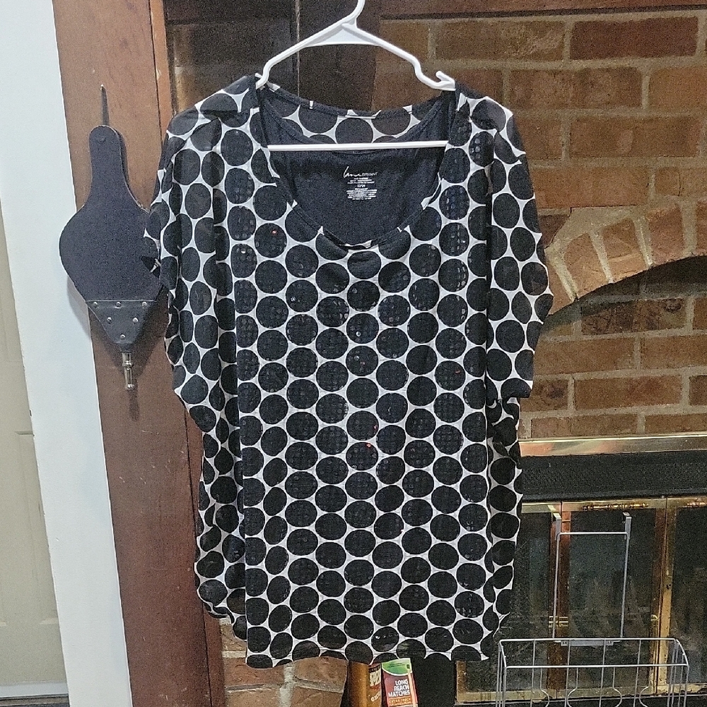Lane Bryant Black and White Polka Dot Short Sleeve Top